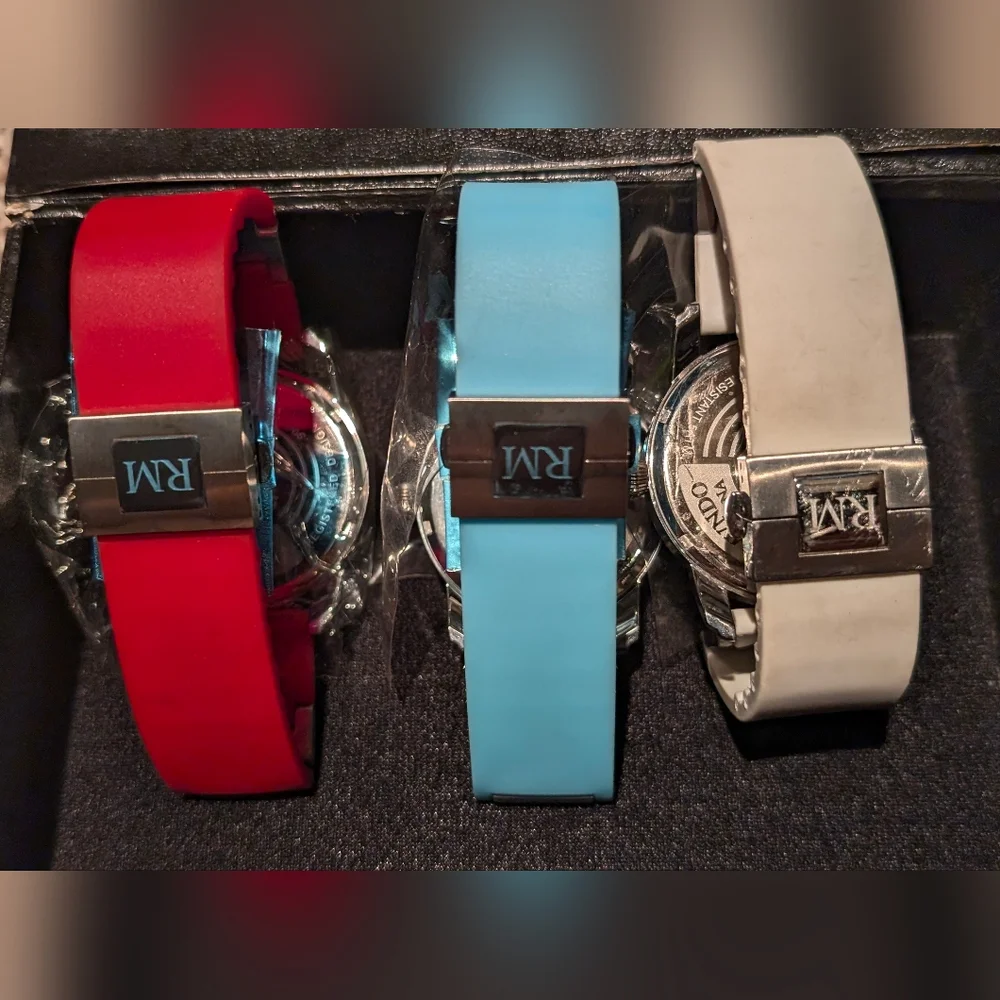 Lot of 3 Ritmo Mundo Divina Swiss Made Silver Tone WR 5ATM Unisex Wrist Watches